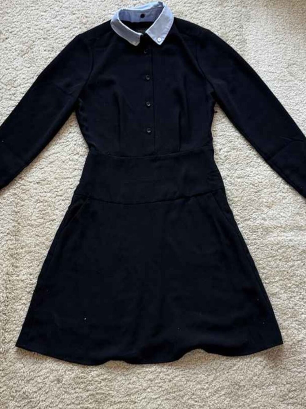 Black Collared Fit Flare Mini Dres